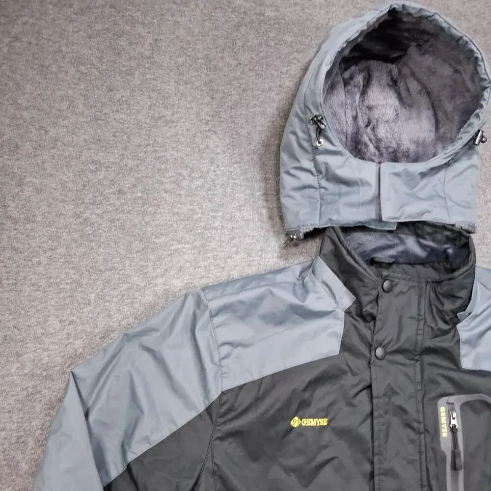 GEMYSE Jacket Mens Medium Gray Colorblock Hooded Ski Snowboard Fleece Lined